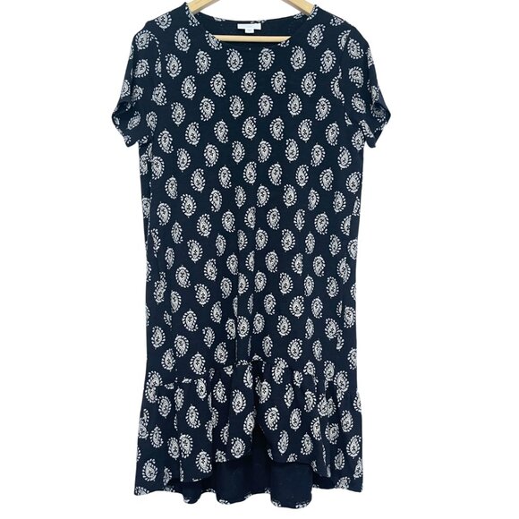 J Jill Pullover Ruffle Hem Dress Womens Size PM Blue Paisley High Low Pockets - Picture 1 of 11